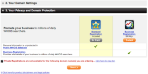 Decide whether you want to pay extra for private registration.